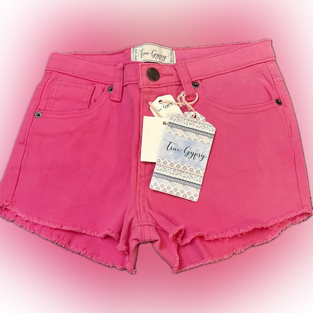 NWT True Gypsy Cut Off Jean Shorts Hot Pink Daisy Dukes Size 1 Barbiecore